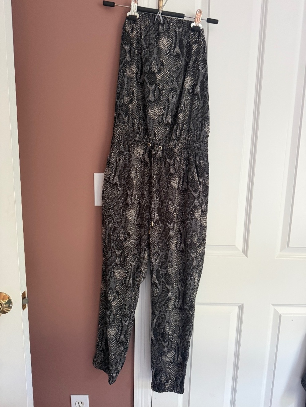 Snakeskin Jumpsuit cuffed hem Express XS